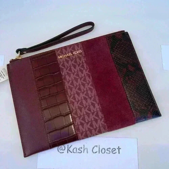 Michael Kors Clutch Wristlet JST XL Top Zip Merlot Multi - Picture 4 of 8